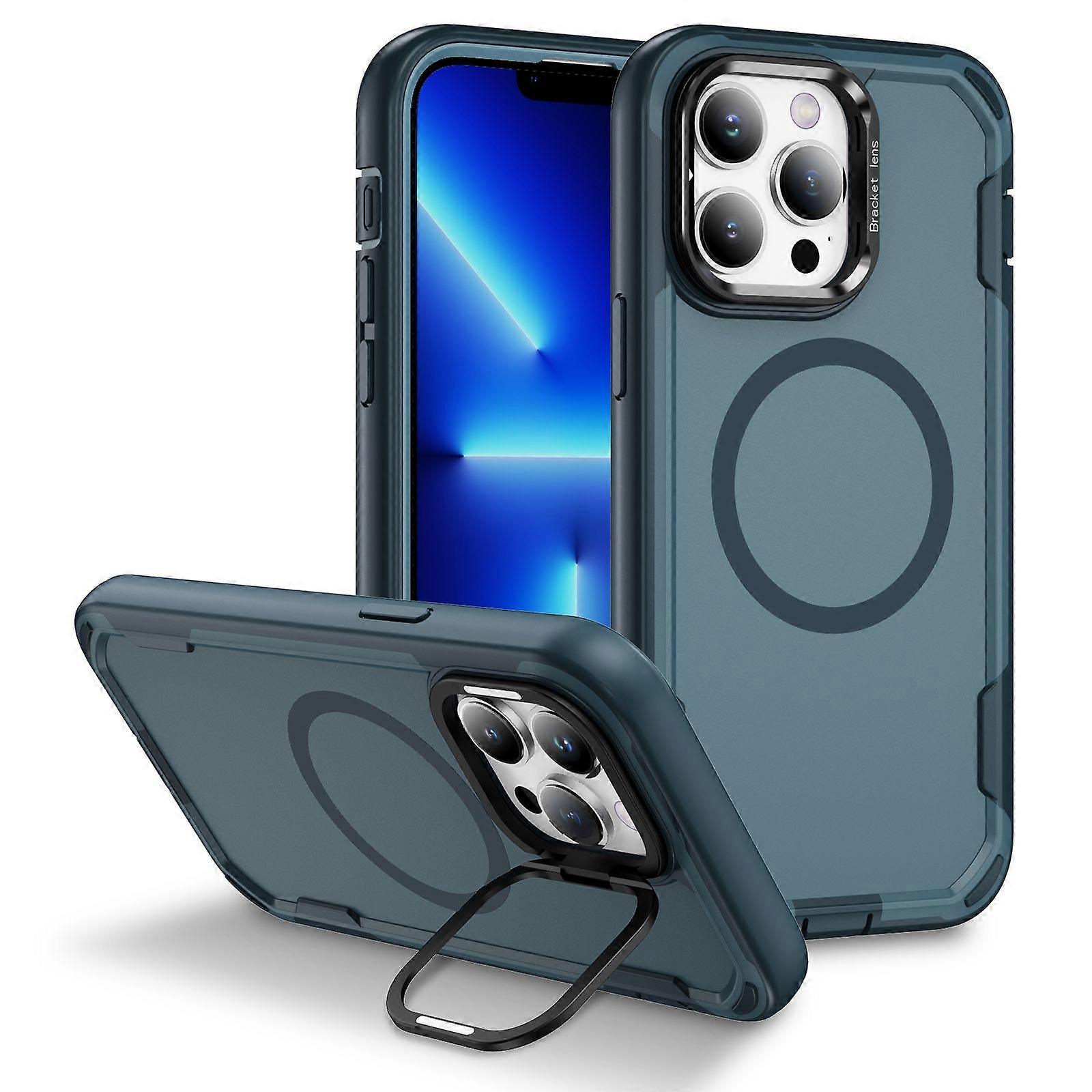 For iPhone 13 Pro Max Case Compatible with MagSafe Lens Frame Kickstand TPU + PC Shockproof Phone Cover