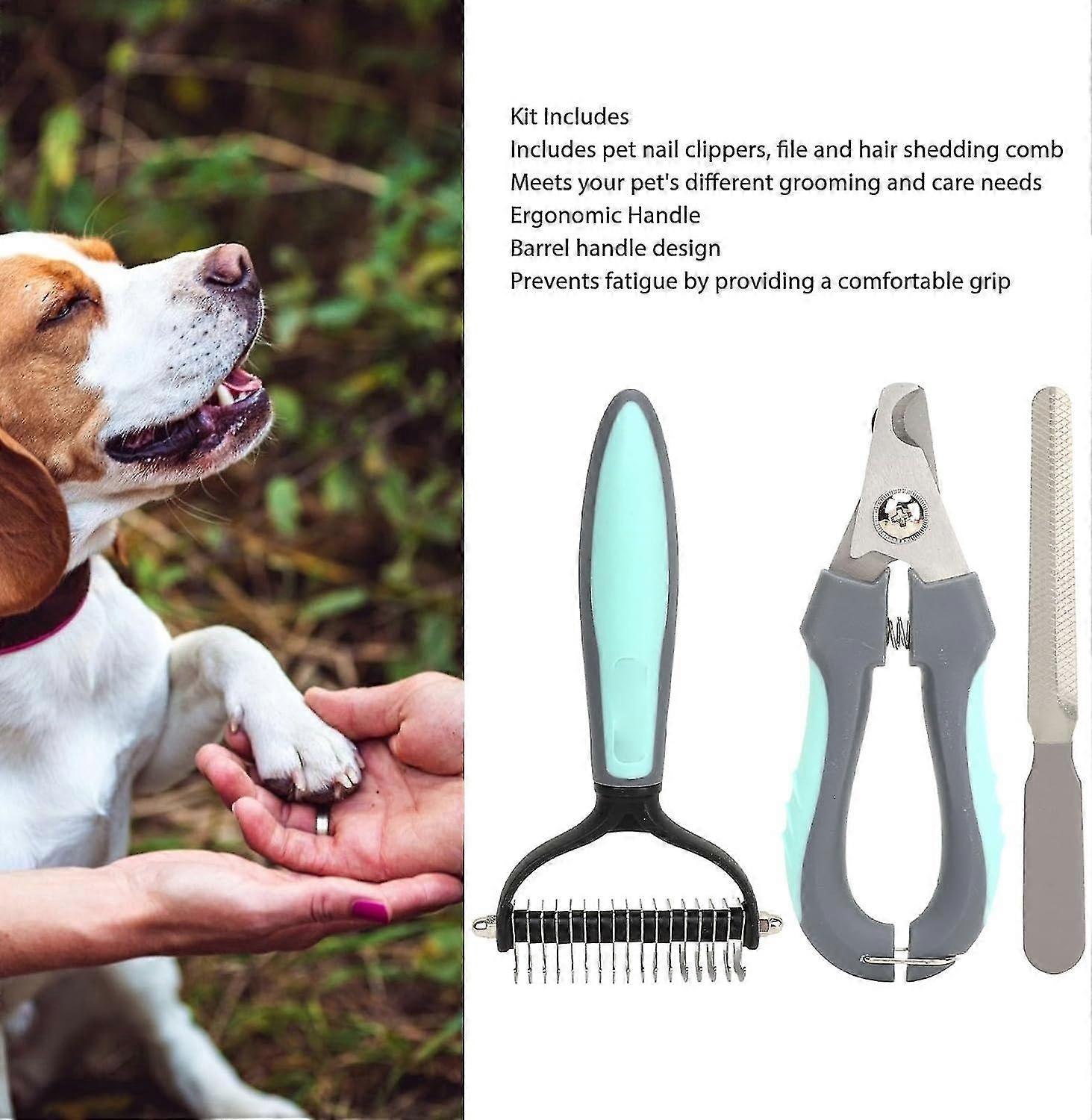 Pet Clipper Comb Kit Pet Trimmer And Shedding Comb With File For To Medium Dogs Cats S (mint (l 17 Teeth))(A)