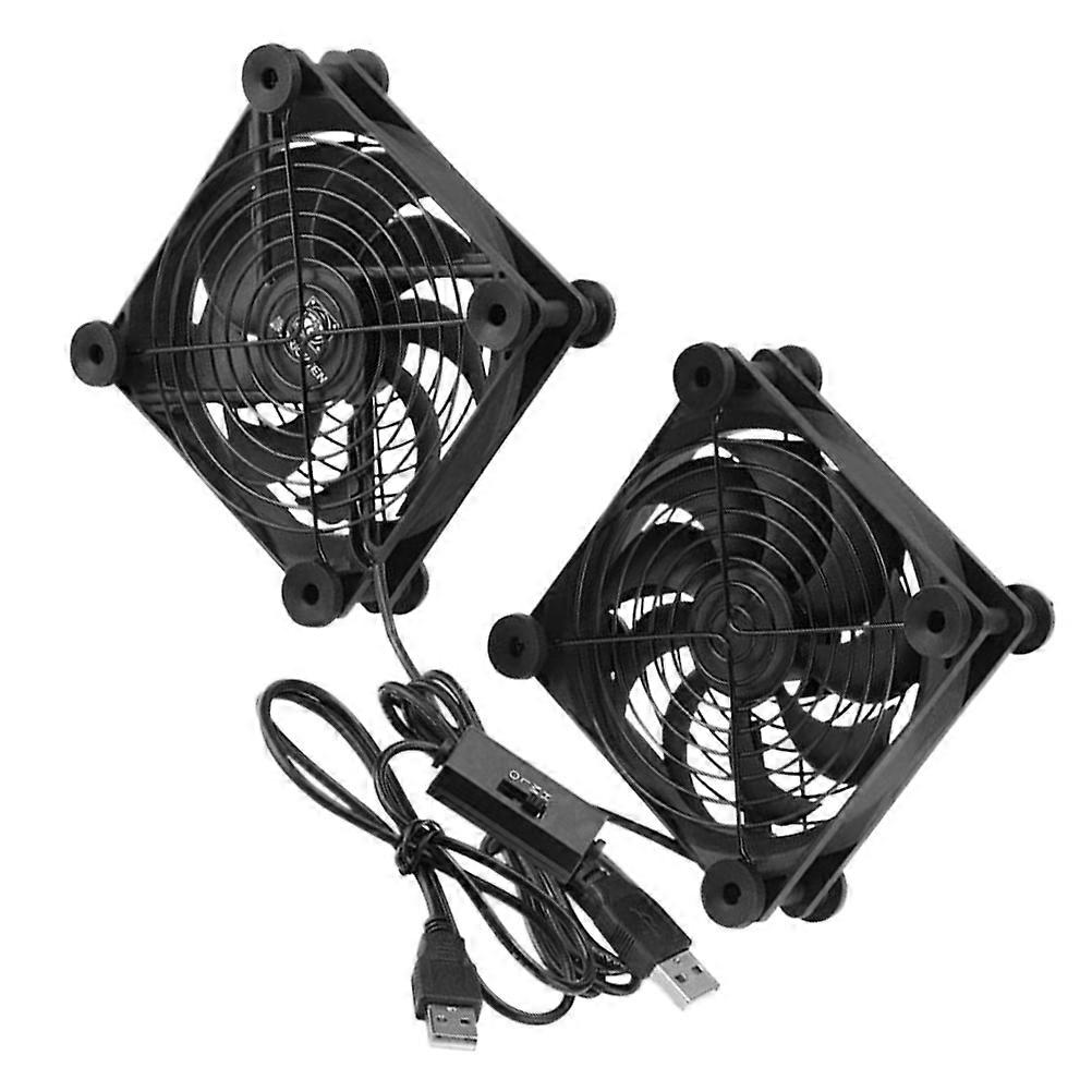 Computer Host Fan Mini Powered Fan For Router Dorm Use Black 12cm 2Pack