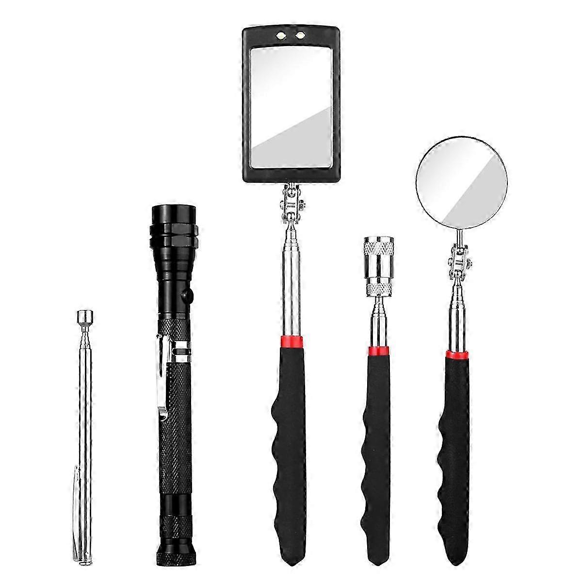 Telescoping Magnetic Pickup Tool Set with Extendable LED Lighted Inspection Mirror for Observation