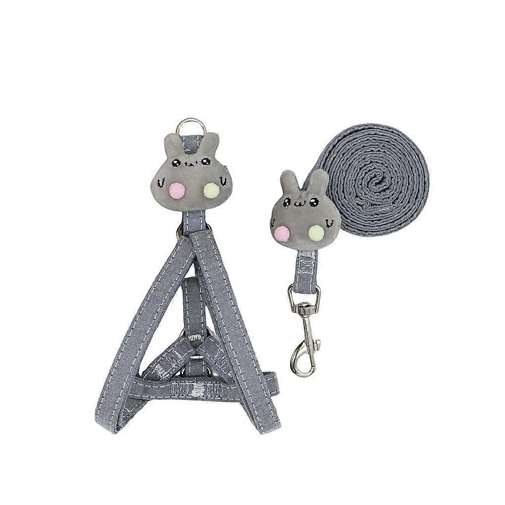 Leash Harness Dog Adjustable Grey Chest Set - Durable Teddy Cable Traction Rope for Small Pets
