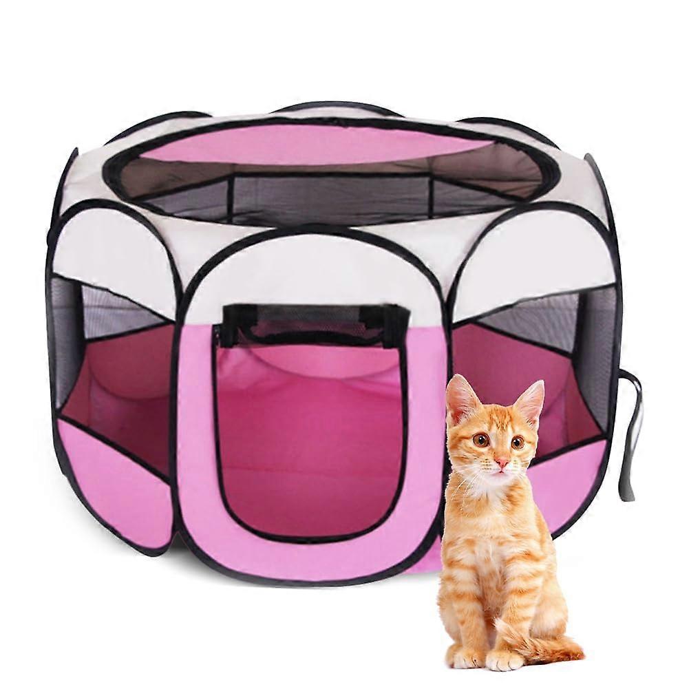 Parc pour chiot, pliable pour animaux de compagnie, 74x74x43cm, parcours portable, enclos pour chat, tente pour chien (rose)