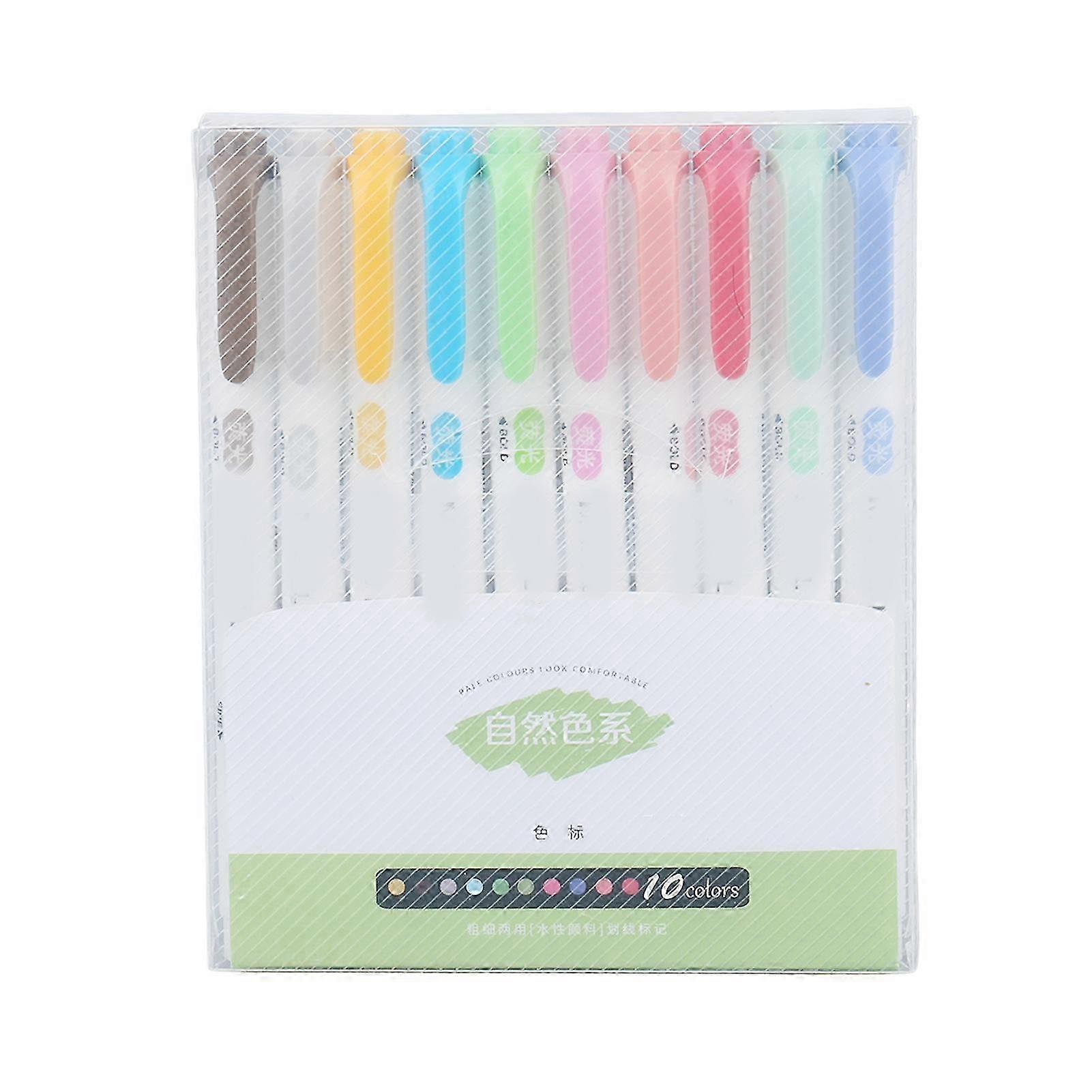 10Pcs ποικιλία χρωμάτων διπλής κεφαλής highlighters γρήγορη ξήρανση σημειώσεων λαμβάνοντας στυλό για την οικογενειακή τέχνη γραφείων σχολείων