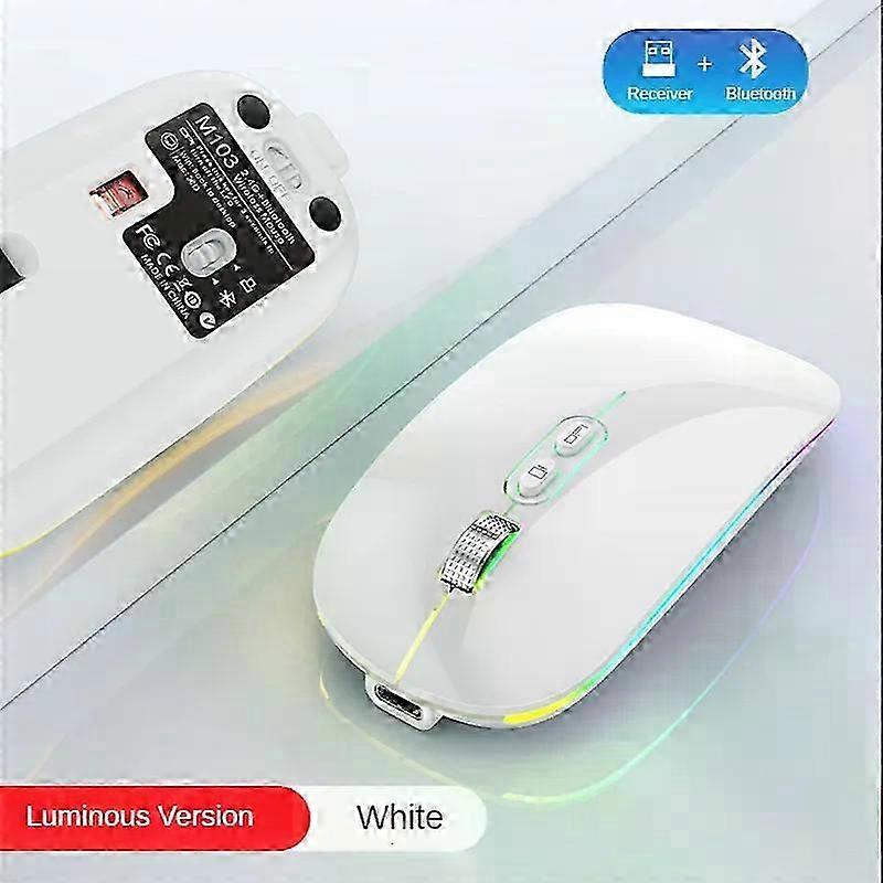 Ultra-thin Type C Wireless Mouse with 7 RGB Lights, Rechargeable Dual-mode USB and Bluetooth 5.1 Silent Design