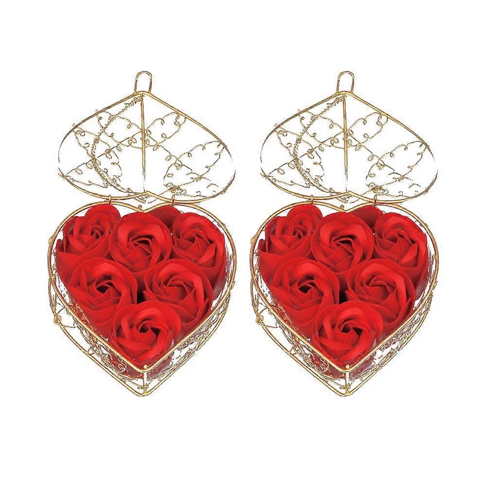 Bath Soap Rose Flower Valentine's Day Artificial Flower Bouquet Ornament Wedding Party Red 10x10x6cm Ornamental 2 Sets