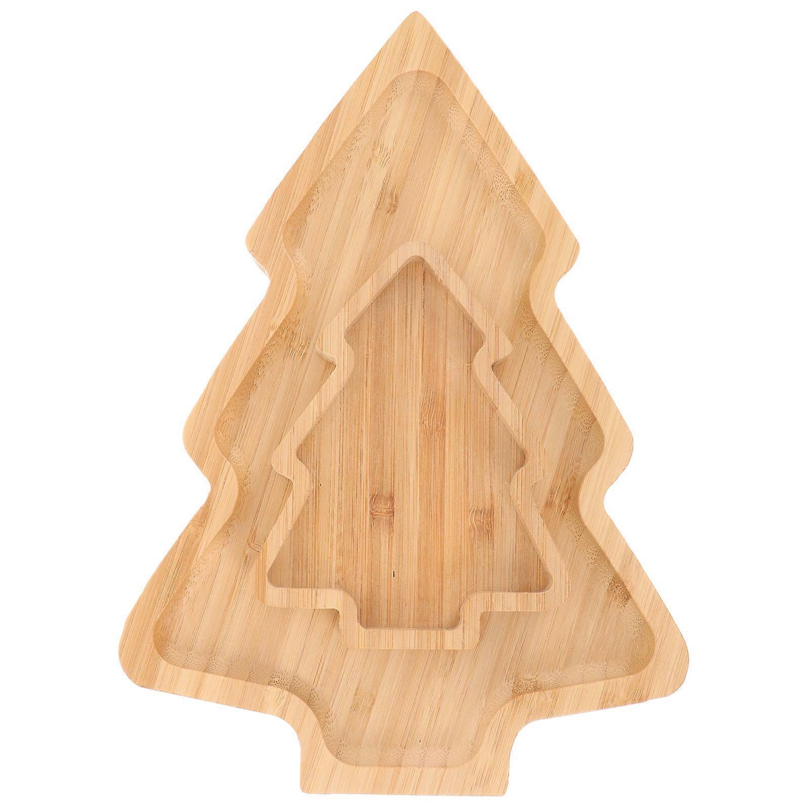 Dessert Trays Wooden Appetizer Trays Multi-Functional Xmas Tree Shape Platter For Family Gatherings 2Pcs