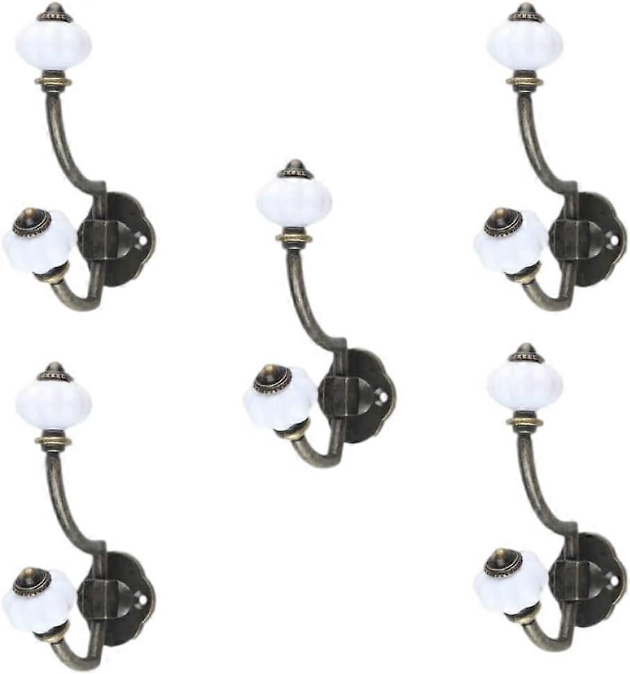 5pcs Retro Wall Mounted Clothes Hooks Antique Ceramic Coat Hooks