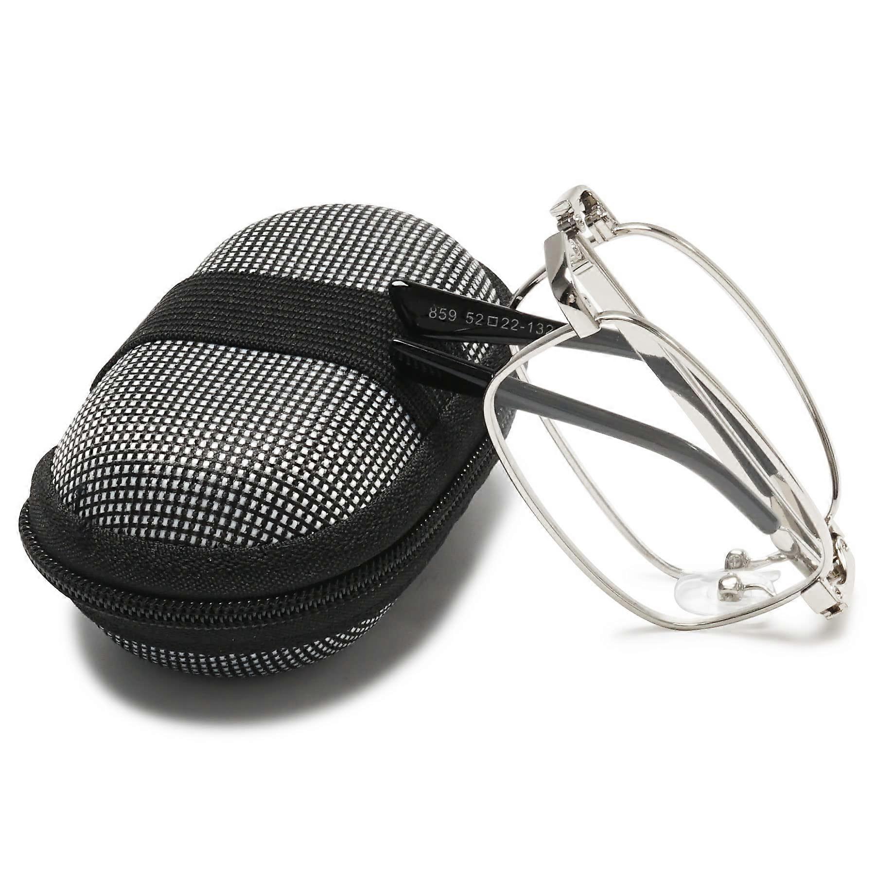 Mini Reading Glasses Foldable Metal Full Rim Folding 1.04.0 with Case Silver 2.5