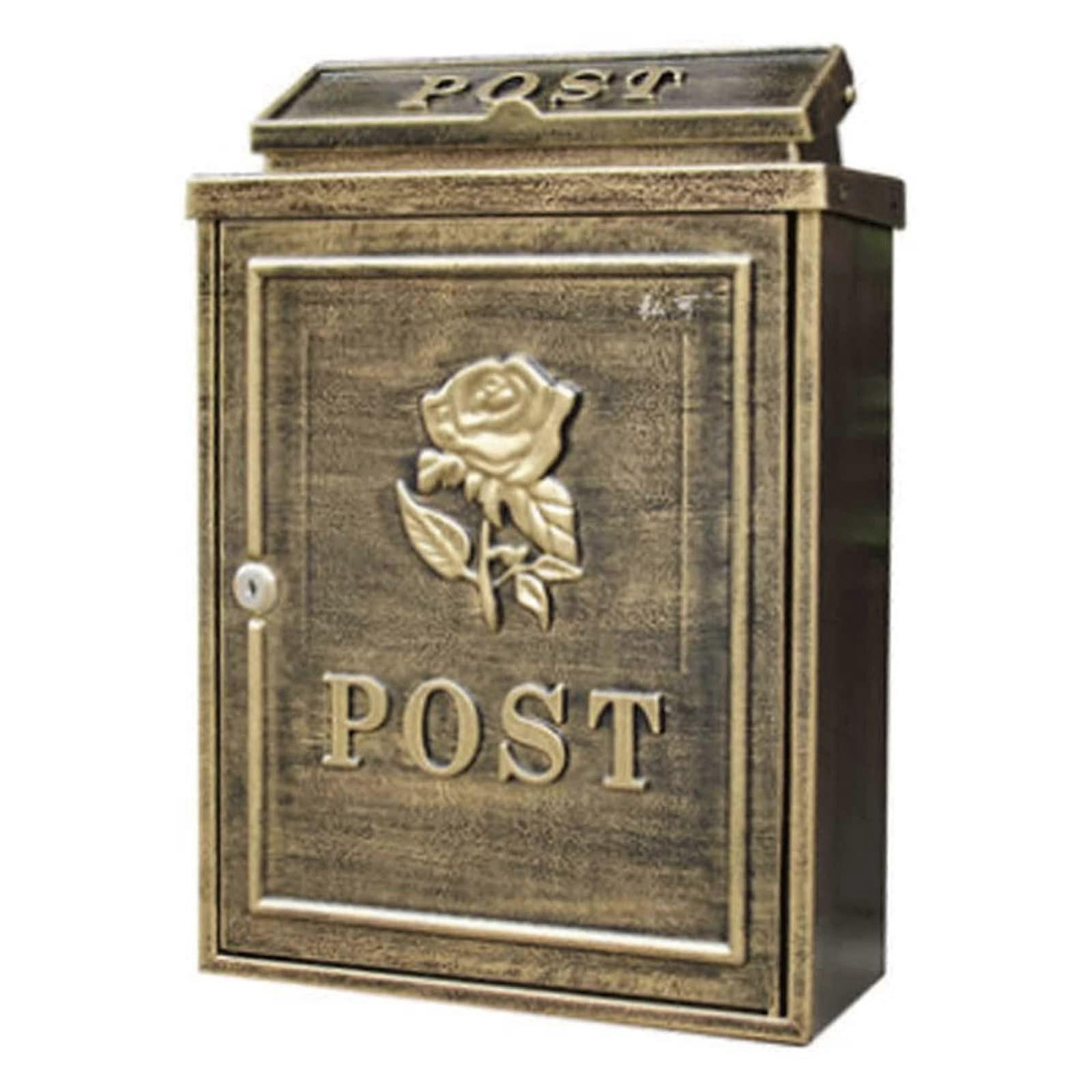 Postbox Creative Vintage Wall Mounted Letter Box with Lock and Key, Reliable Drop Box for Secure Mail Storage