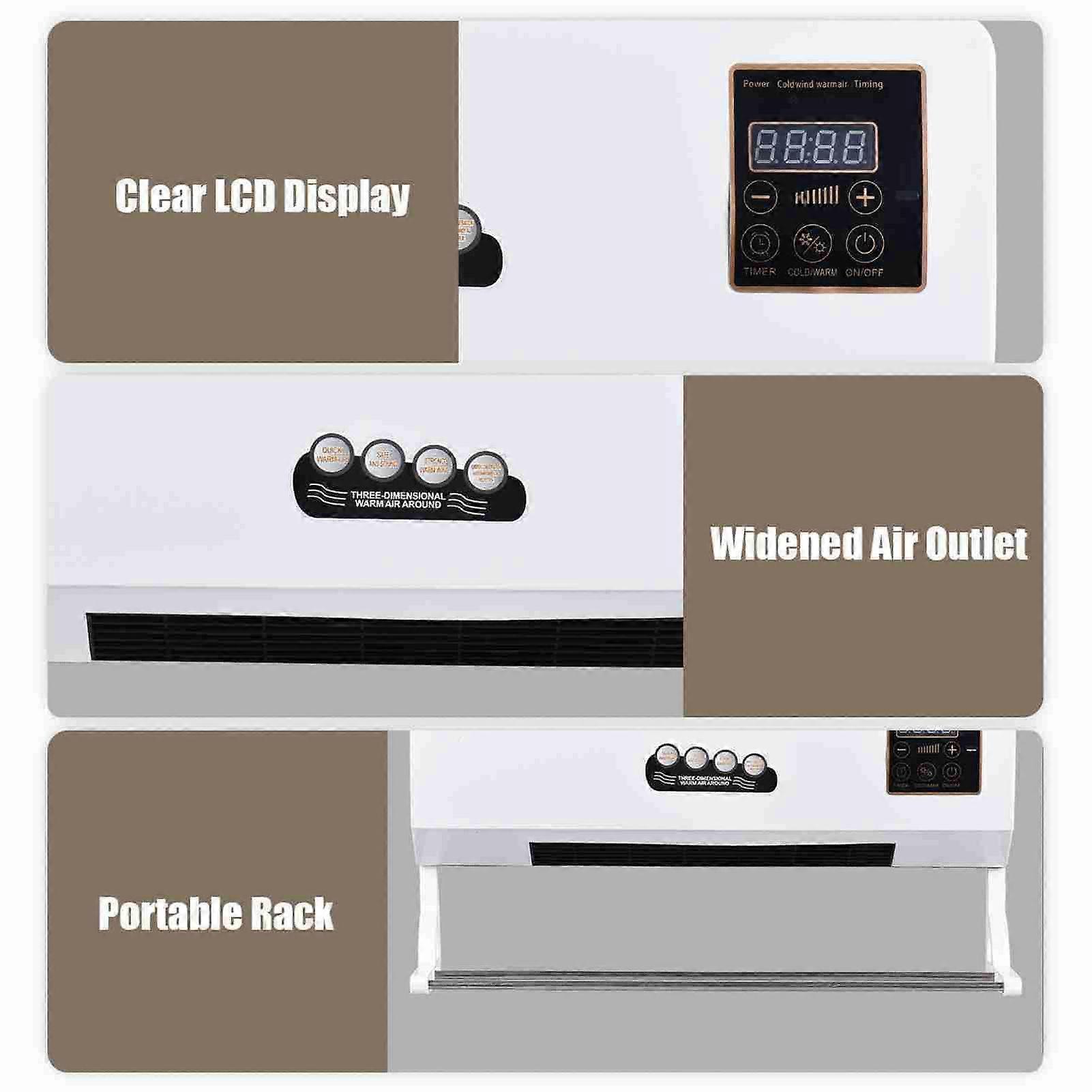 Fan 2 in 1 Heating Nature Wind Timing Digital Display Wall Mounted Space Heater for Home Office Dormitory