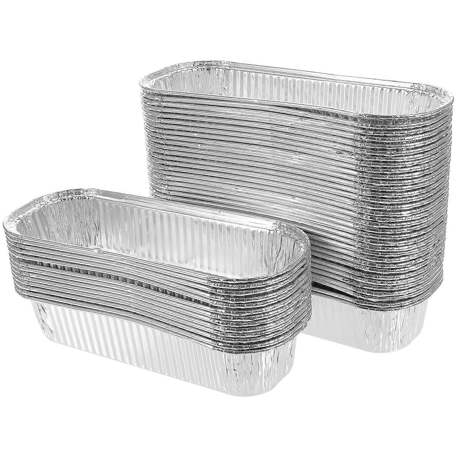 Tin Foil Box Rectangular Aluminum Foil Container Barbecues Picnics Silver 50Pack