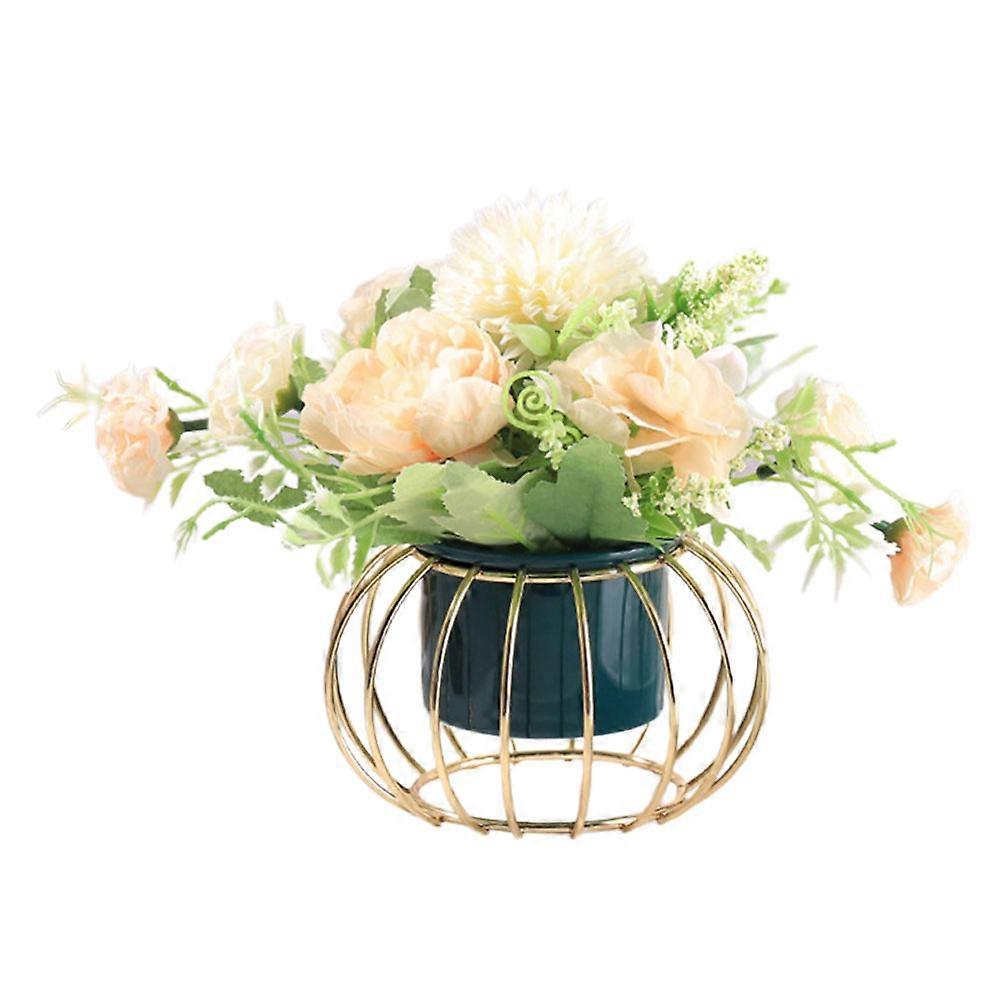Desktop Flower Ornament Artificial Hydrangea Iron Ceramic Home Desktop Decoration 17.5X13X13cm Realistic Design 1PC
