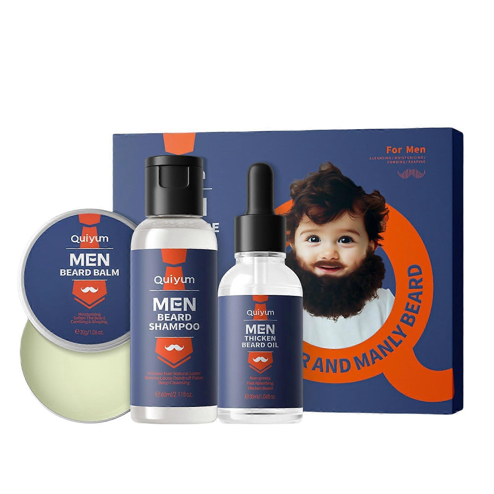 Beard Gift Set, 3 Piece Beard Shampoo, Oil Balm for Dads, Boyfriends, Husbands