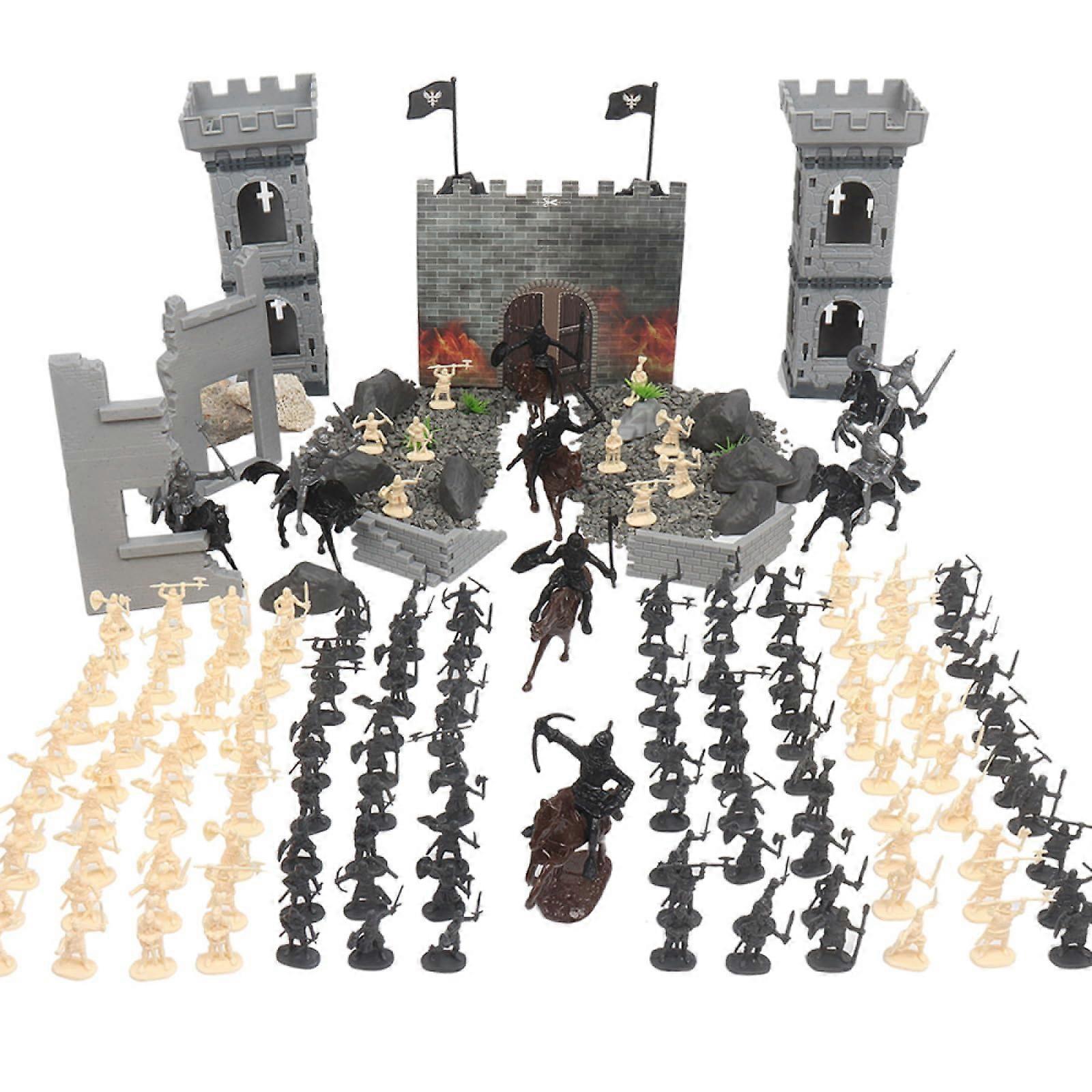 Funny Knight Soldier Horse Castle Toy, DIY Medieval Miniature Simulation Toy for Boys Girls Men Army Men Set