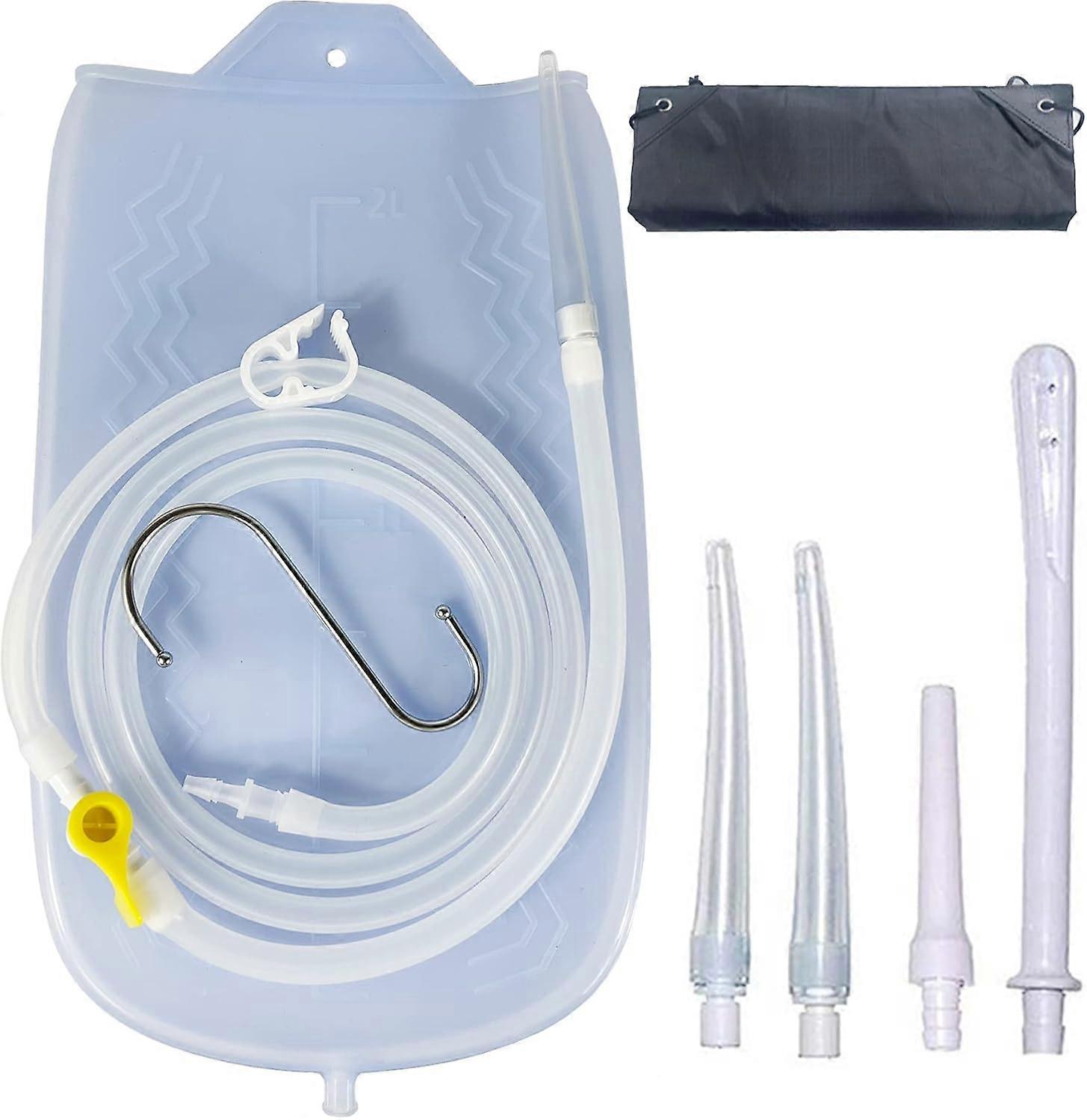 Kit de lavement en silicone 2 L sac de lavement 6,3 pi. Long tuyau en silicone 3 embouts réutilisables multi-tailles débit d’eau contrôlé pour la désintoxication du côlon cl