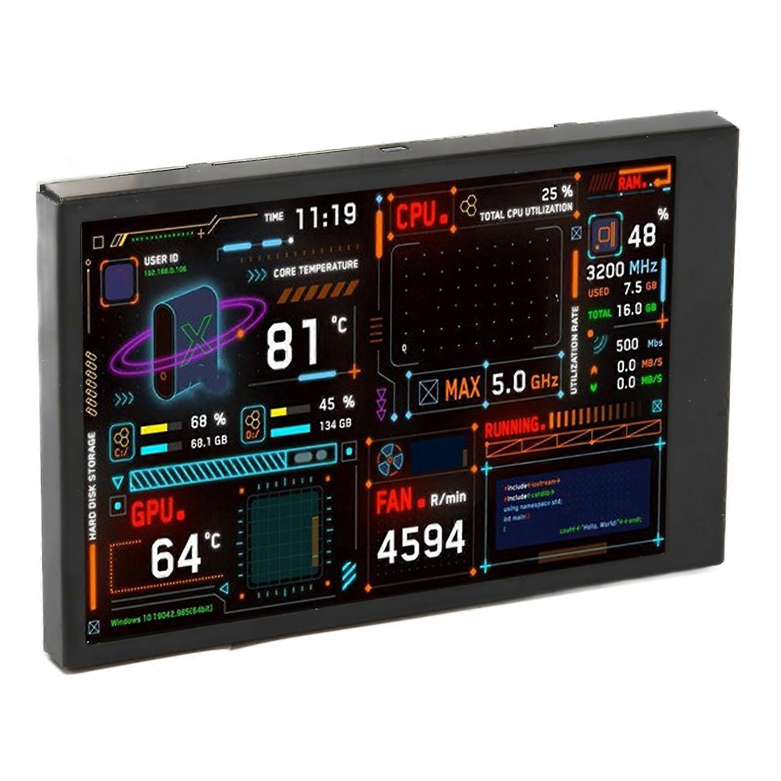 Computer Temp Monitor 3.5 Inch IPS Dimmable Dual USB C Theme Editor Customizable PC CPU Data Monitor for GPU RAM Time 