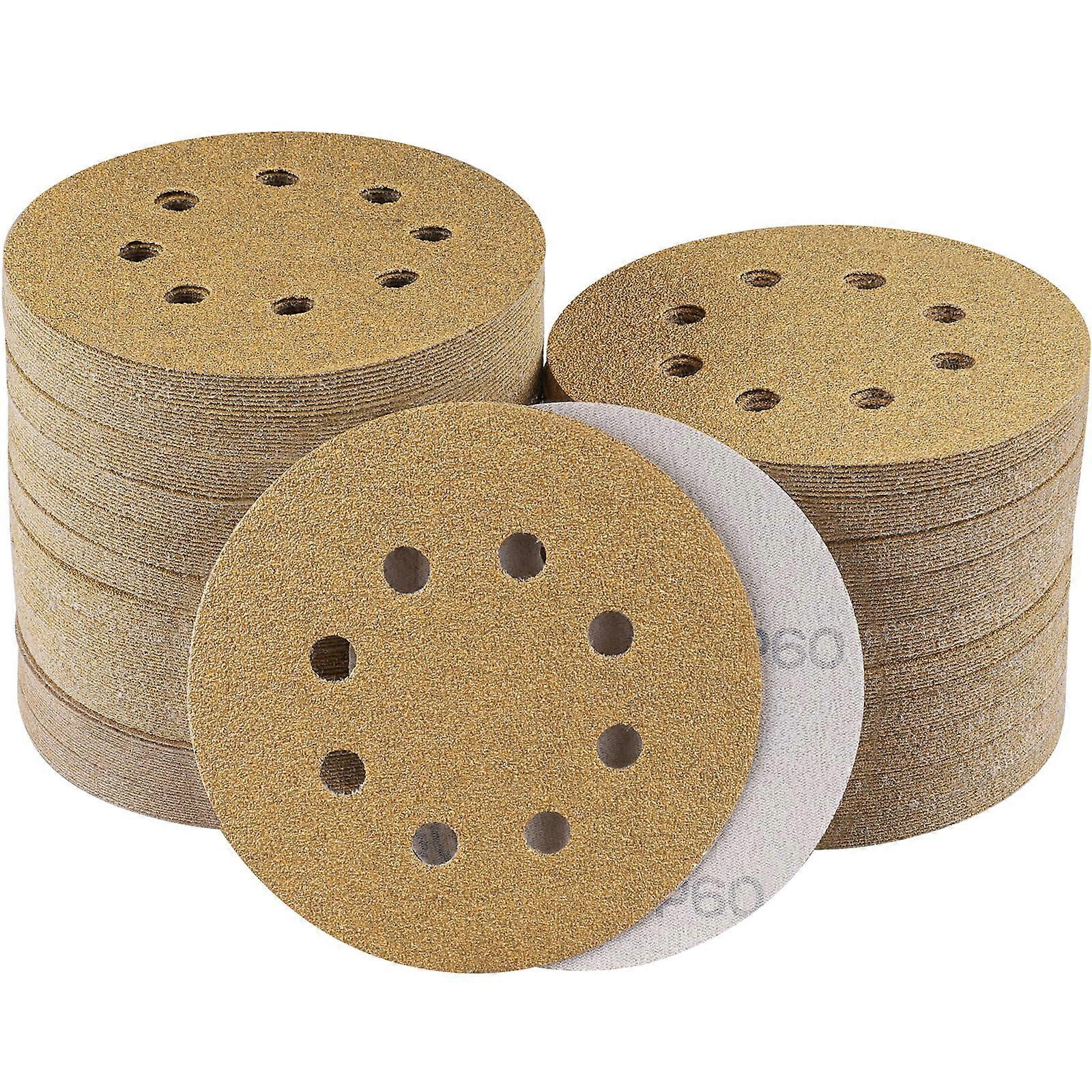 125 mm Sanding Discs 100 Pcs, 60 Grit Hook and Loop Sandpaper, 5 Inch, 8 Holes, Compatible with Random Orbital Sanders