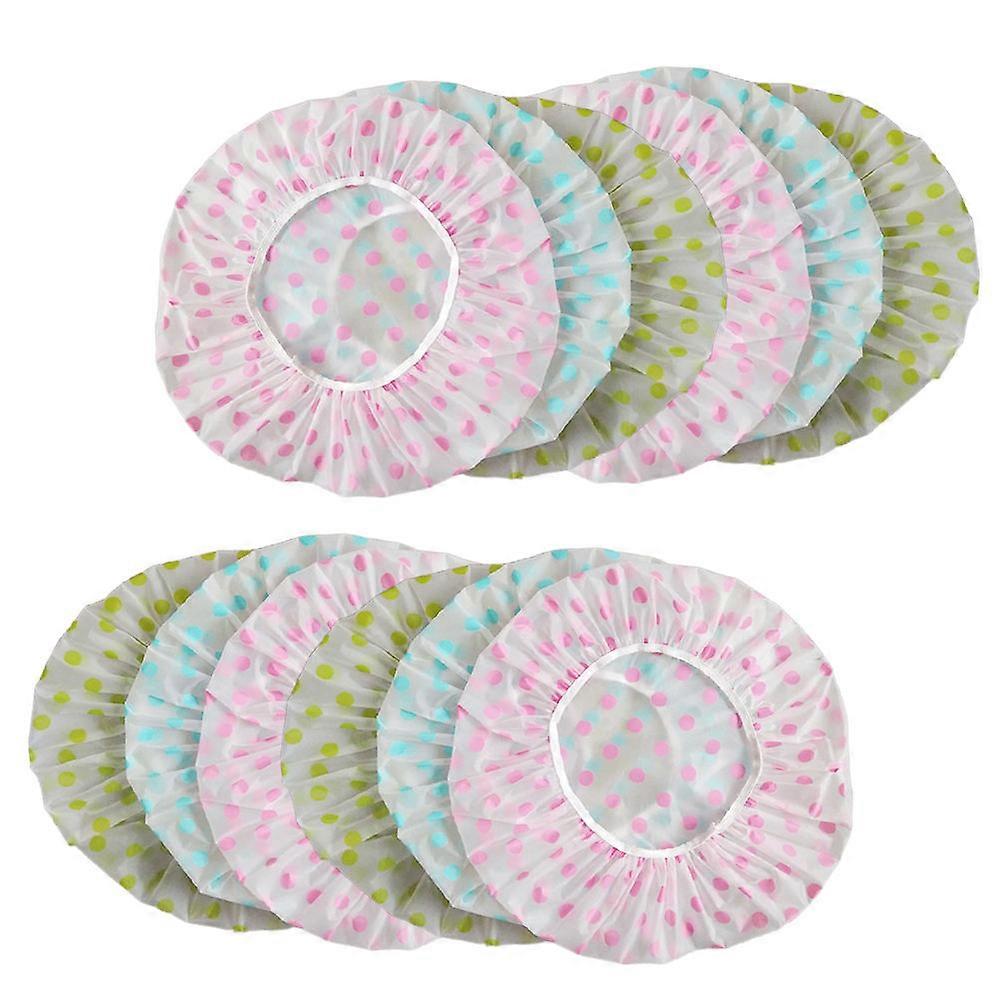 Shower Cap Bulk Waterproof Disposable Shower Caps for Home Hotel Use Assorted Color Round Dots Design 30Pcs