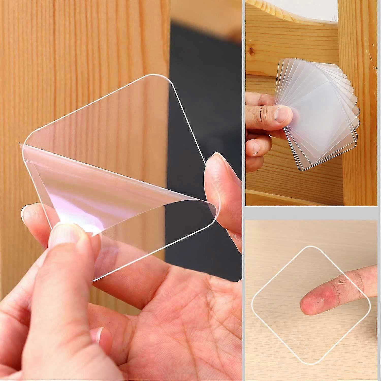 20pcs Double Sided Tape - 60mmx60mm - Strong Fixing - Clear Adhesive Sealant for Square Outlet - Traceless Removable Nano Gel Mat