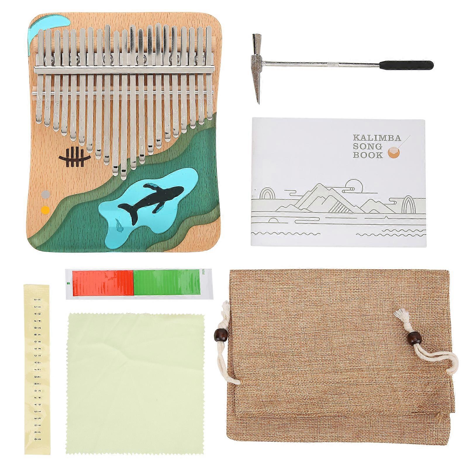 Thumb Piano Kalimba 17 Keys Portable Finger Instrument Kit Set with Tune Hammer Gift