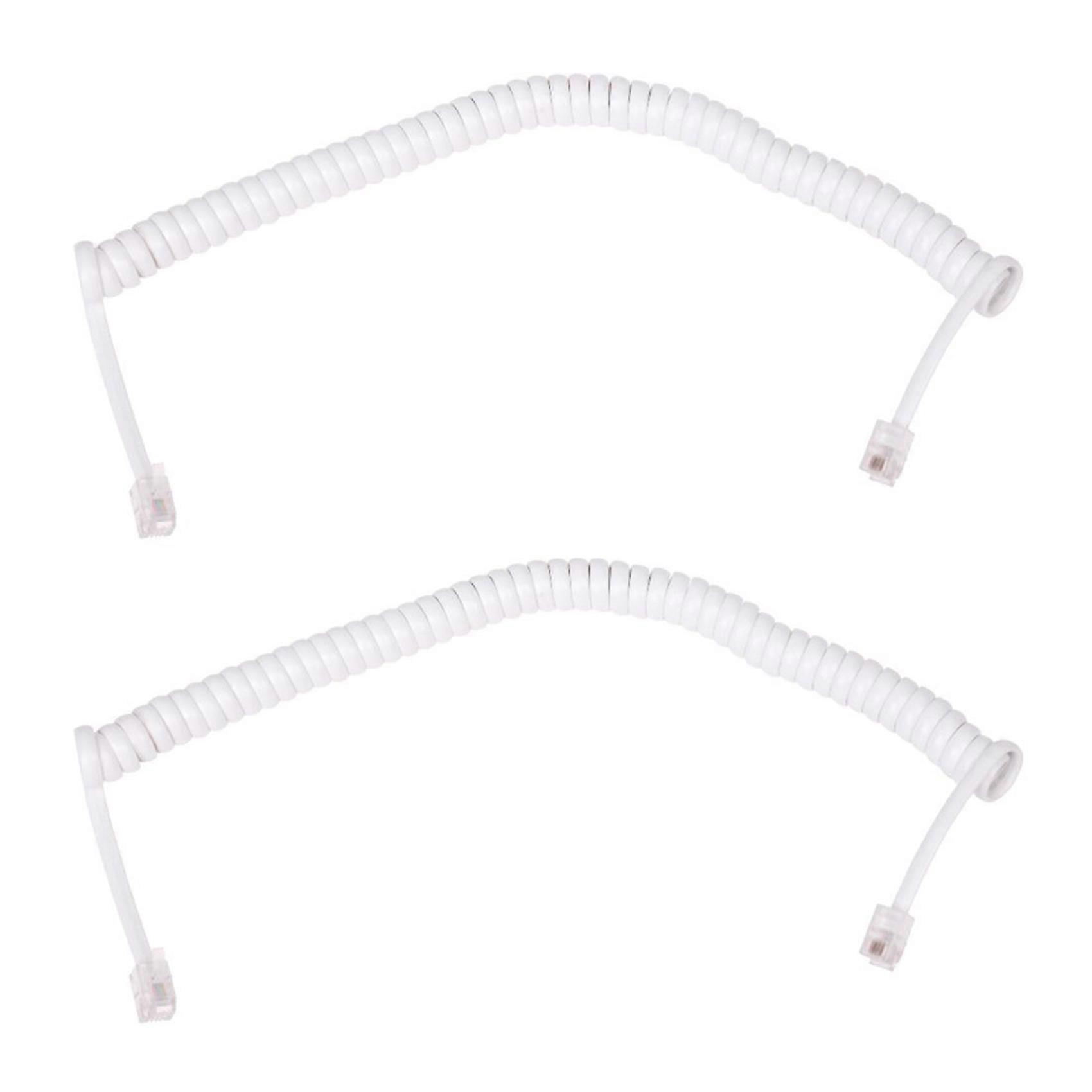 2X 1.5M 4.9Ft Blanc Extensible RJ9 4P4C Combiné Téléphone Câble Enroulé Cordon