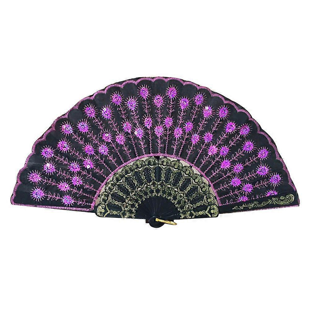 Paillettes à la mode Fan Fans de main de danse à la main pour spectacle de scène de performance (violet)