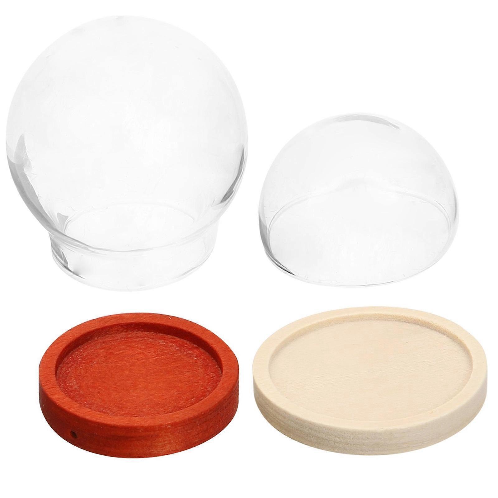 2pcs Glass Dome Small Display Case Wood Base Transparent Glass Display Domes