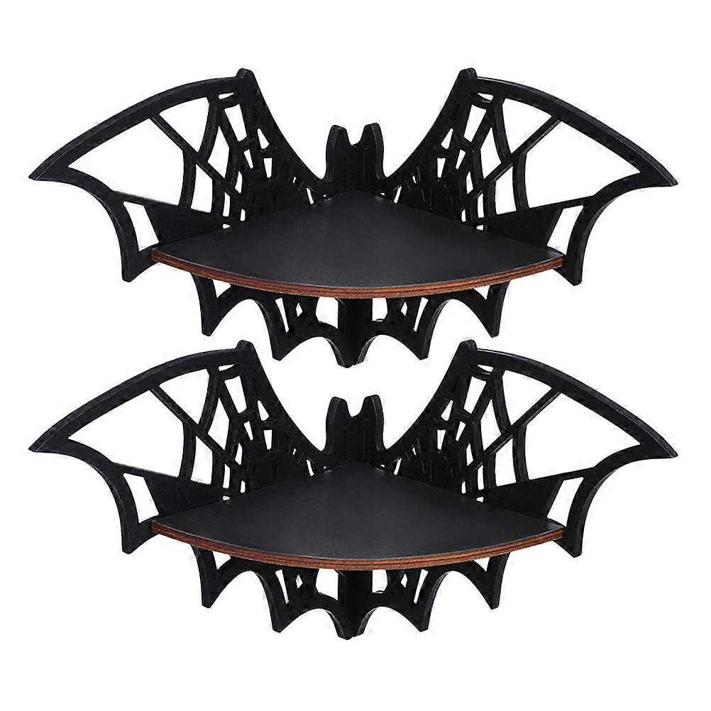 2pcs Wooden Shelf for Storage Creative Spider Web Design Black Corner Rack 7.9"x7.9"
