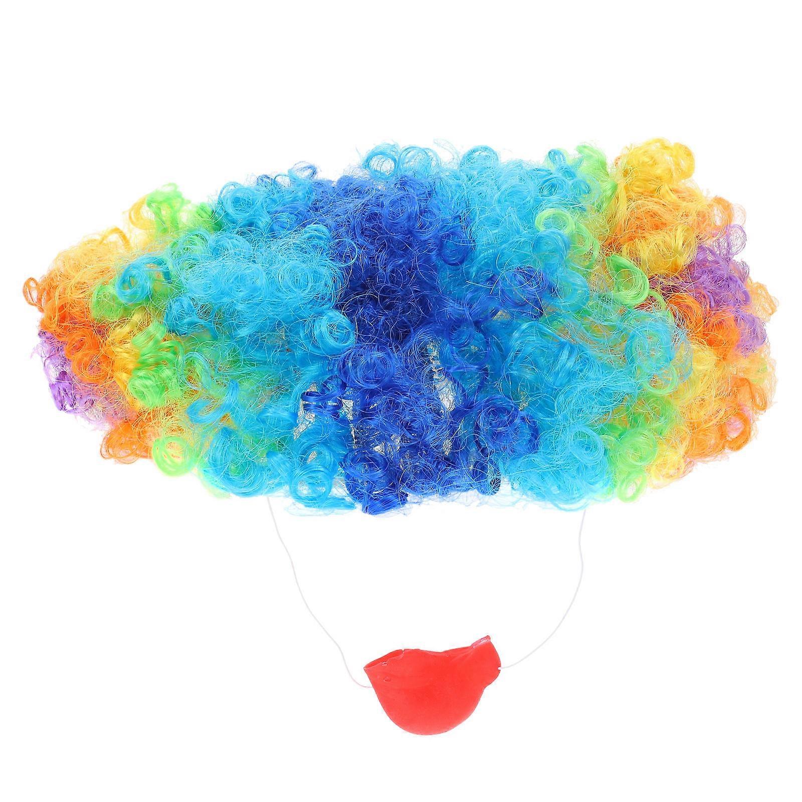 Clown Nose Prop Funny Wigs Multi Colored Wig Shape Nose Shape Circus Prop Lightweight Breathable Wear 9.1×9.1×4.7in 1Set