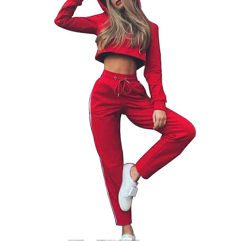 Women Tracksuit Set Everyday Wear Size M Red Stretchy 1 Set