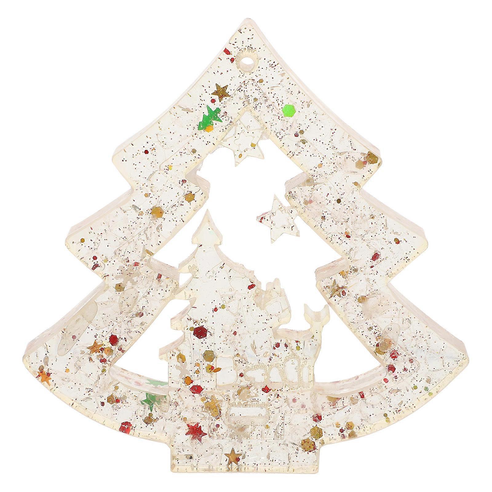 Mini Resin Christmas Tree Ornament Crystal Like Desktop Decoration for Festive Home Ambiance Charming Hollow Design with White Glitter and Sparkle