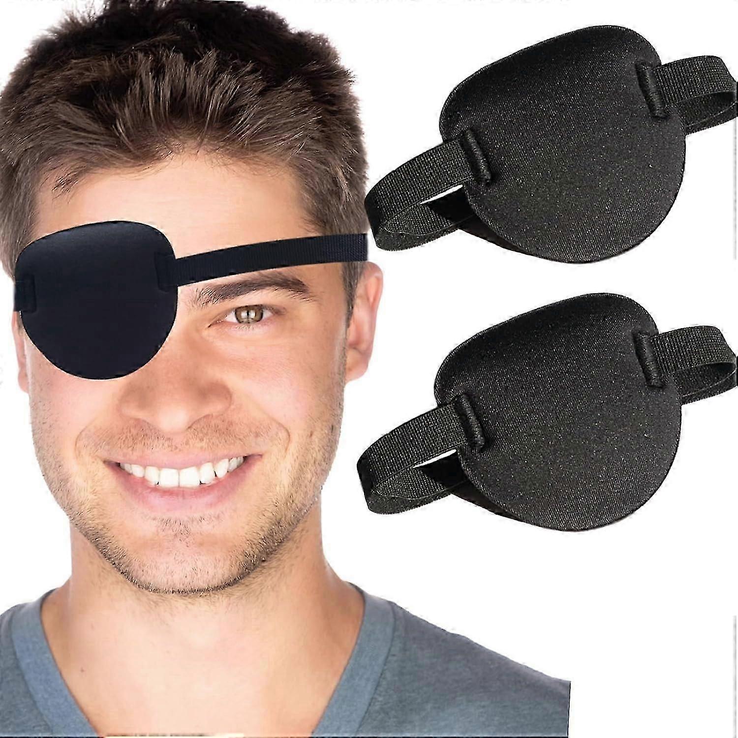 2 Stück Augenklappen, Augenklappe für Erwachsene, 3D verstellbare Augenklappe für rechtes oder linkes Auge, eine Augenabdeckung für faules Auge, Piratenkostüm (schwarz)