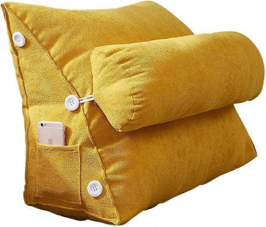 Reading Pillow For Bed And Couch, Adjustable Neck Pillow, Soft Lumbar Back Support, Wedge Cushion, 60x22x50 Cm, Yellow