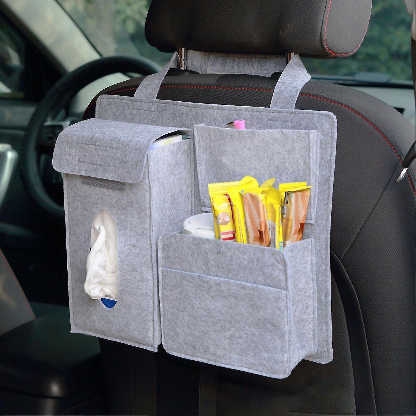Rear seat hanging bag with hook and loop fasteners for car storage