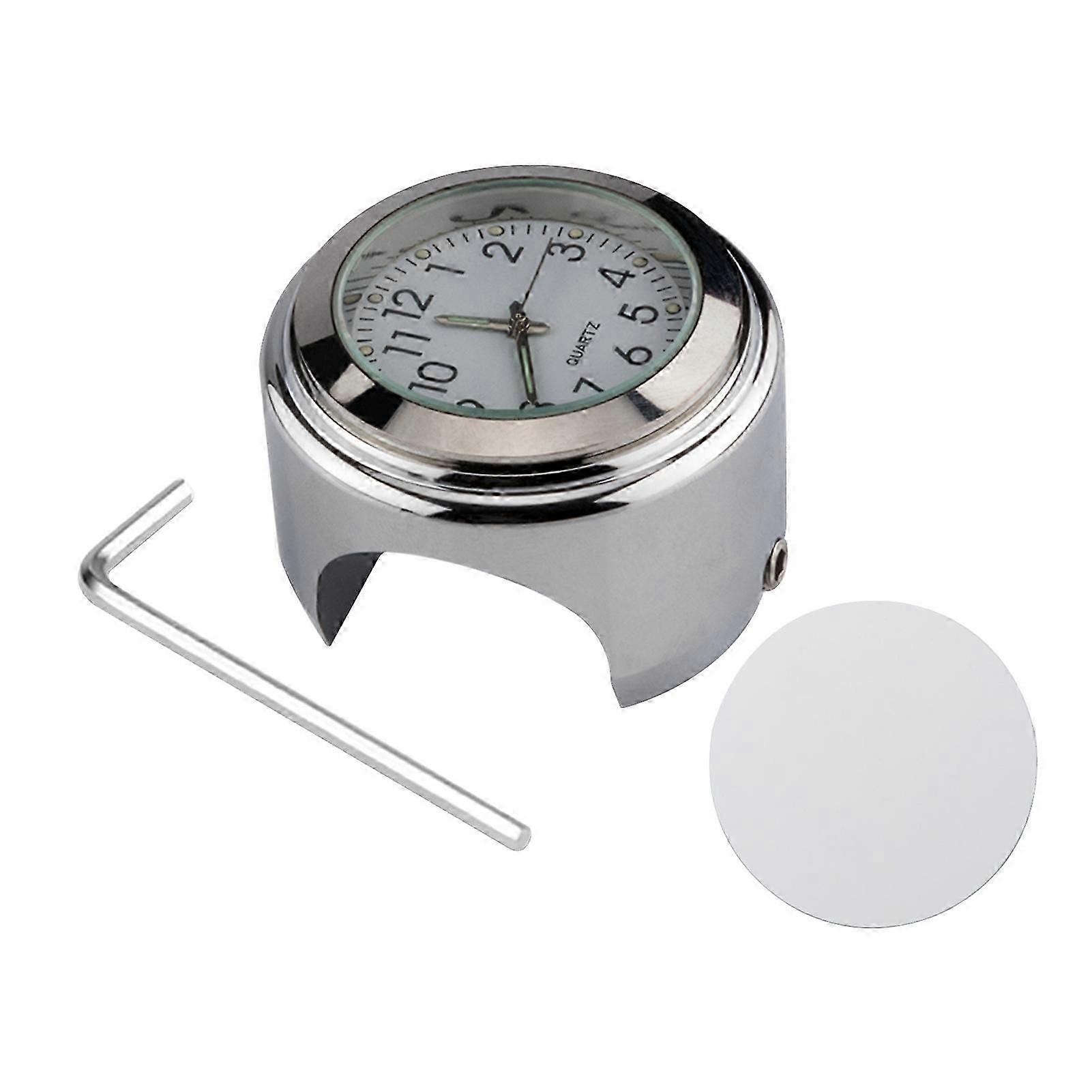 Universal Motorcycle Handlebar Clock Waterproof Replacement for Motorcycles Bicycles 22mm-25.4mm7/8 '- 1' Handlebars Silver Shell White Dial Clock