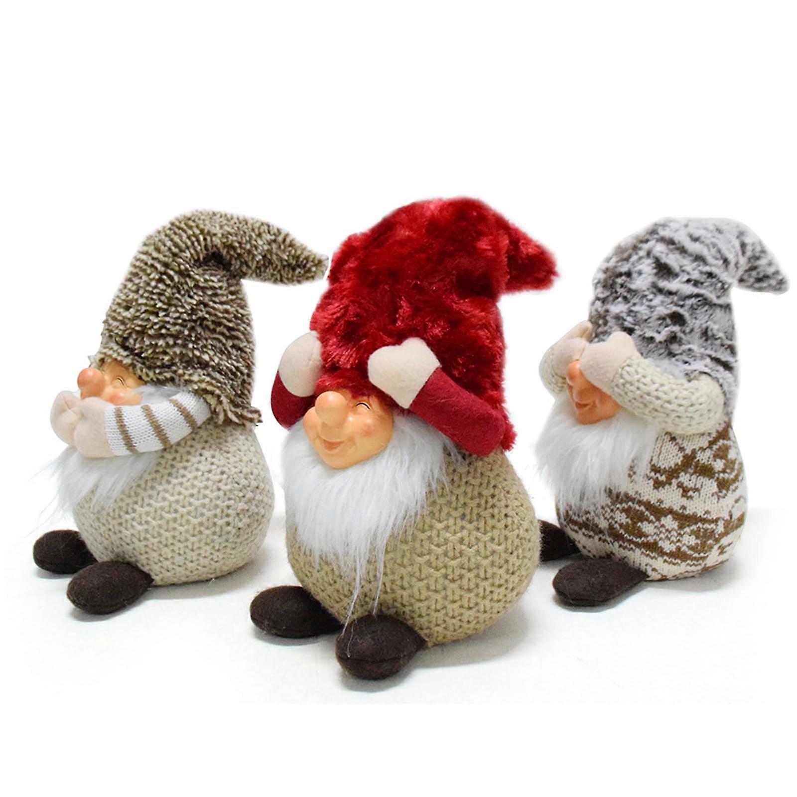 Set of 3 Unique Christmas Gnome Figures, Colorful Desk Ornament, Seasonal Tabletop Decoration, Yuletide Accessory