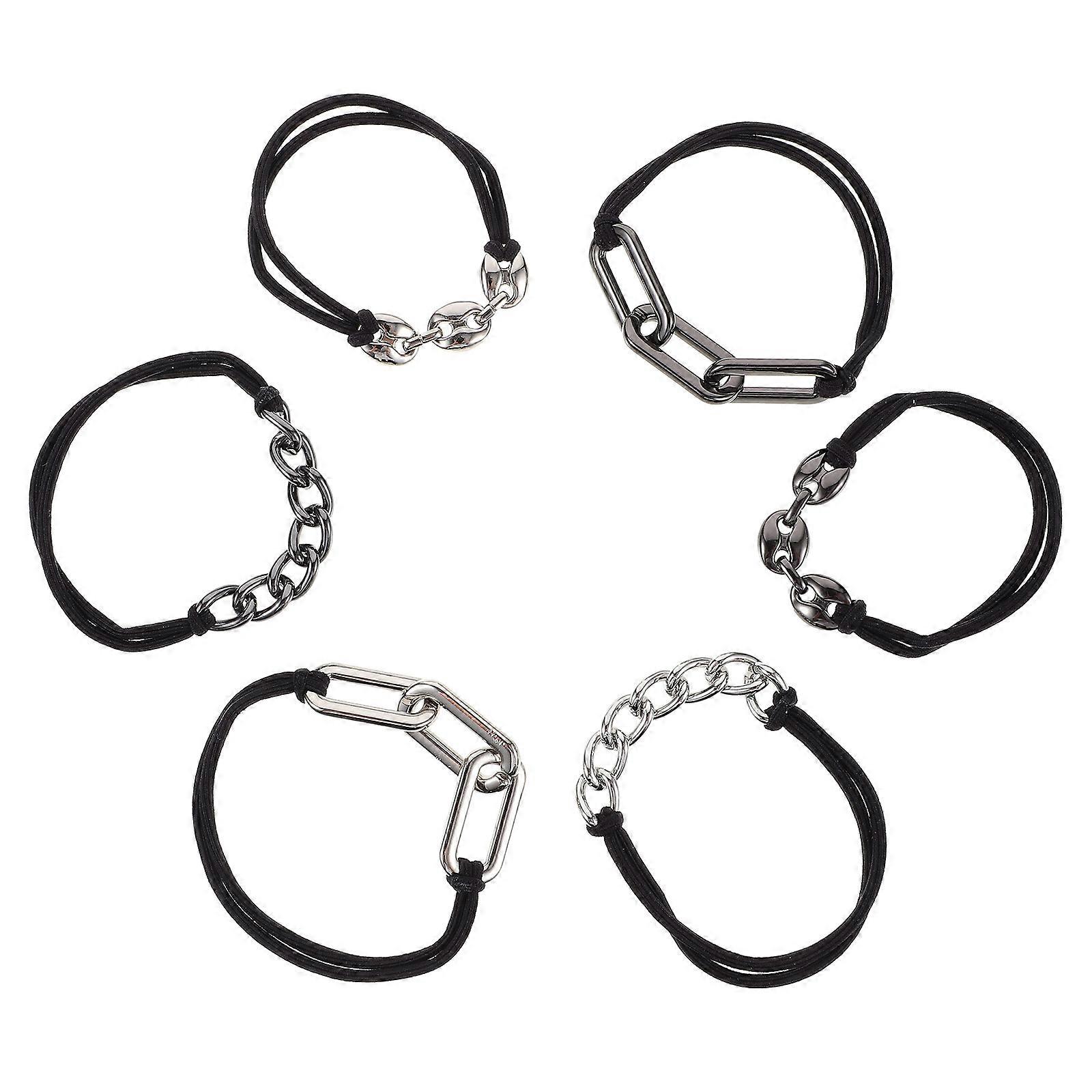 Elastic Hair Ties for Women with Black Alloy and Rubber Band Material Great for Parties and Daily Use 6 Pieces