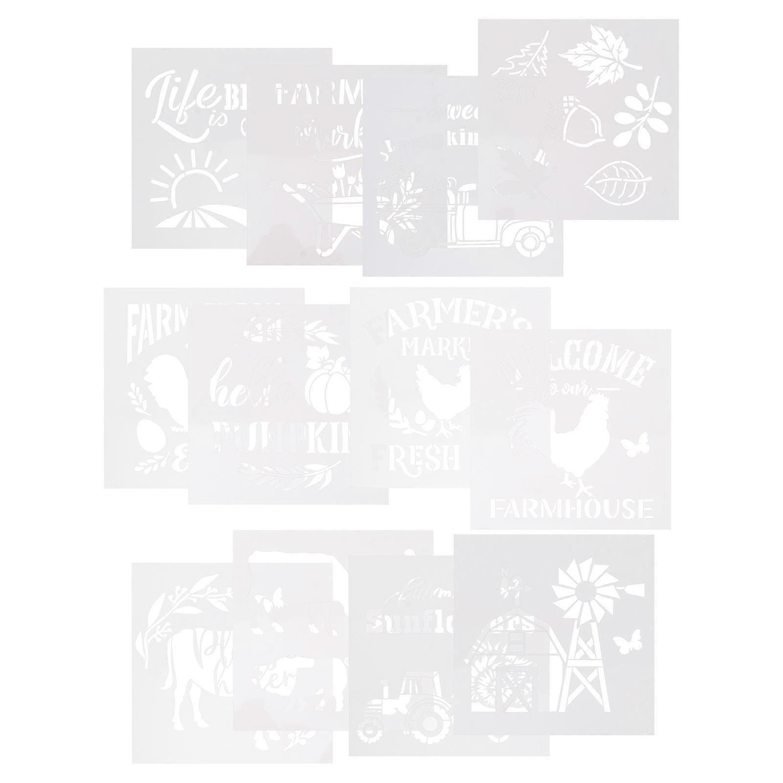 Durable Drawing Stencil 12Set For DIY Projects 15.5X15.5cm Reusable Craft Stencils For Wall Fabric Floor Decor