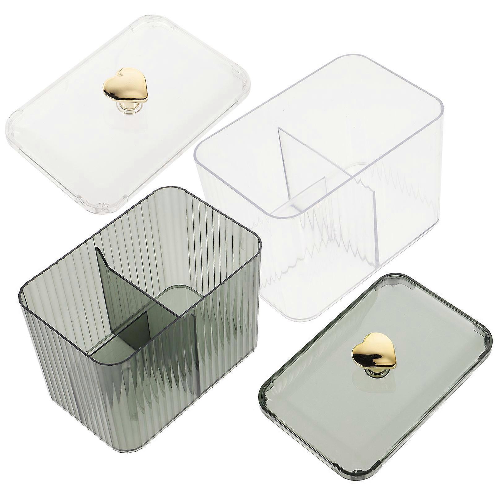 Multipurpose Storage Box for Cotton Swabs and Makeup Pads 2Pcs Clear PET Assorted Color