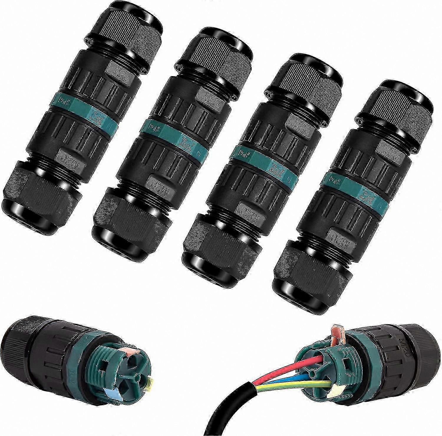 Waterproof Electrical Junction Box Set of 4 for Outdoor Use, IP68 Rated Connector for 9-12mm Cables