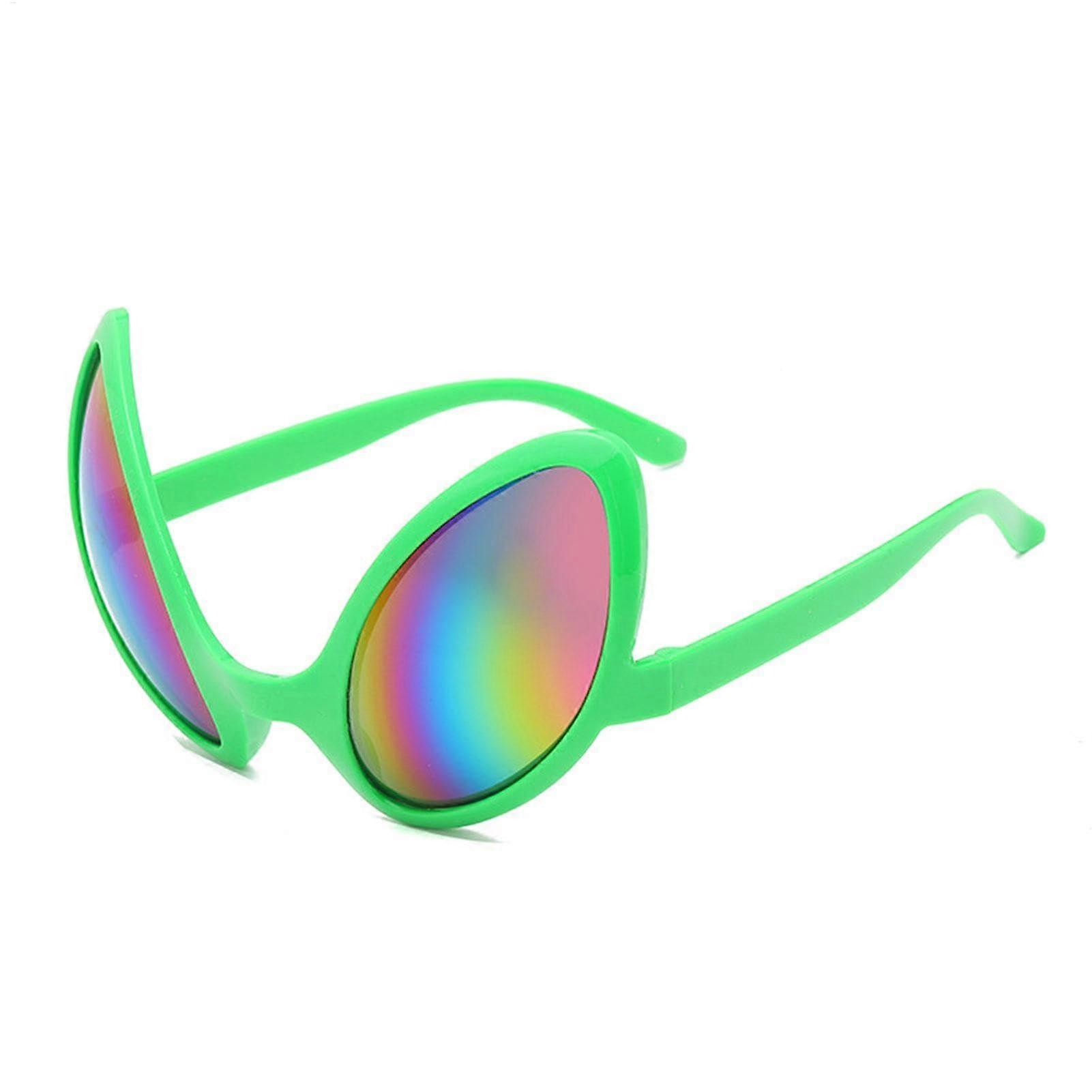 Funny Alien Glasses - Green Frame Halloween Alien Costume Sunglasses with Rainbow Lenses for Holiday Parties and Model Events