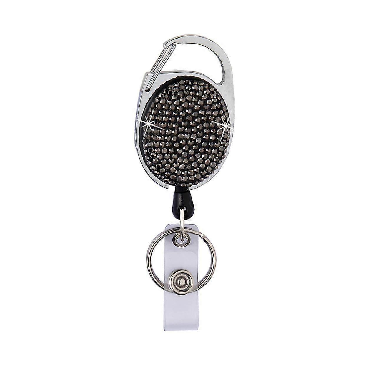 Adjustable Badge Clip with Rhinestone ID Card Holder for Name Tags and ID Cards for Work and Events, Durable and Stylish Black Rhinestone Base
