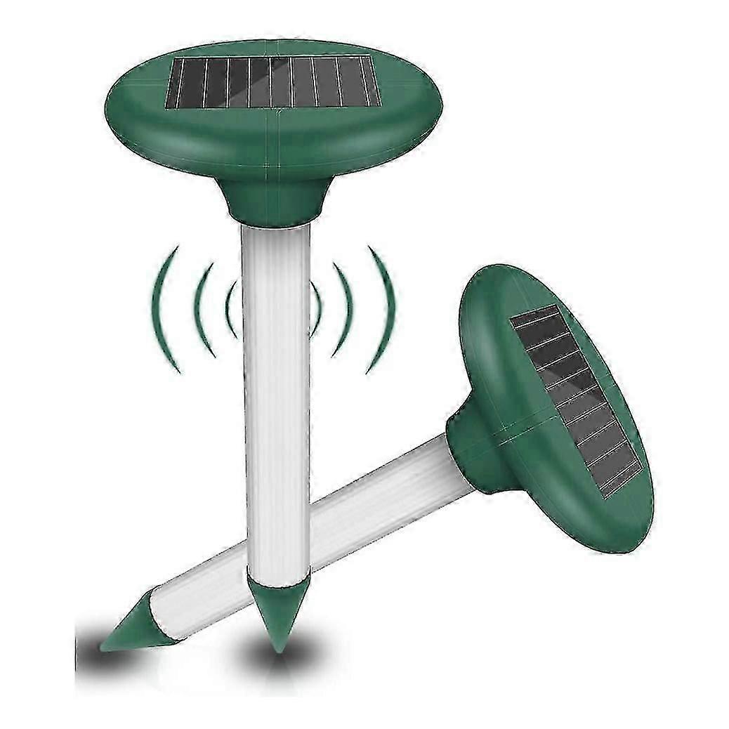 Ultrasonic Solar Led Mole Repeller Set of 2, Solar Mouse Repeller, Anti Mole Repeller Snakes - Lawn, Farm (Green Round Trumpet)