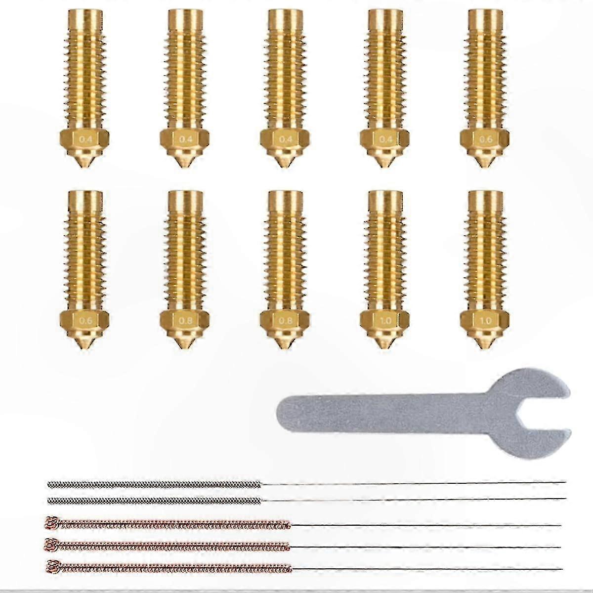 10Pcs Brass Nozzles for 3D Printers, Multi-Size Hotend Tips 0.4/0.6/0.8/1.0mm Replacement Pack