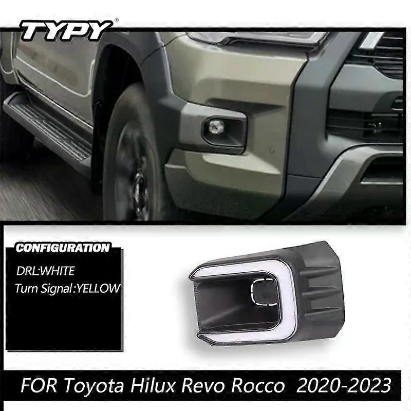 Apply 2Pcs Front Bumper Fog Lamp Cover With LED DRL Daytime Running Light Turn Signal Indicator For Toyota Hilux Revo Rocco 2020 2021