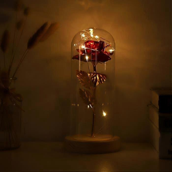 LED Lamp - Not Specified - Model Not Specified - Pink Flower - Glass Cover - Wooden Base