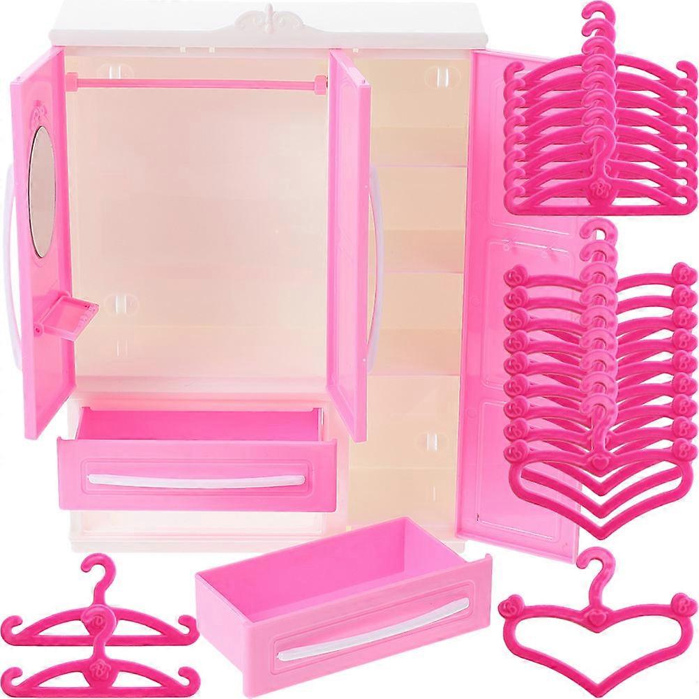 Decorative Realistic Three-Sided Wardrobe for Child of Rosy Abs Material Storage 1 Set