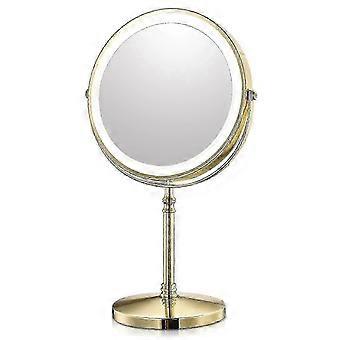 Specchio per trucco da trucco a LED in oro da 8 pollici con ricarica USB, ingrandimento 10X e supporto a tre luci regolabile per trucco professionale