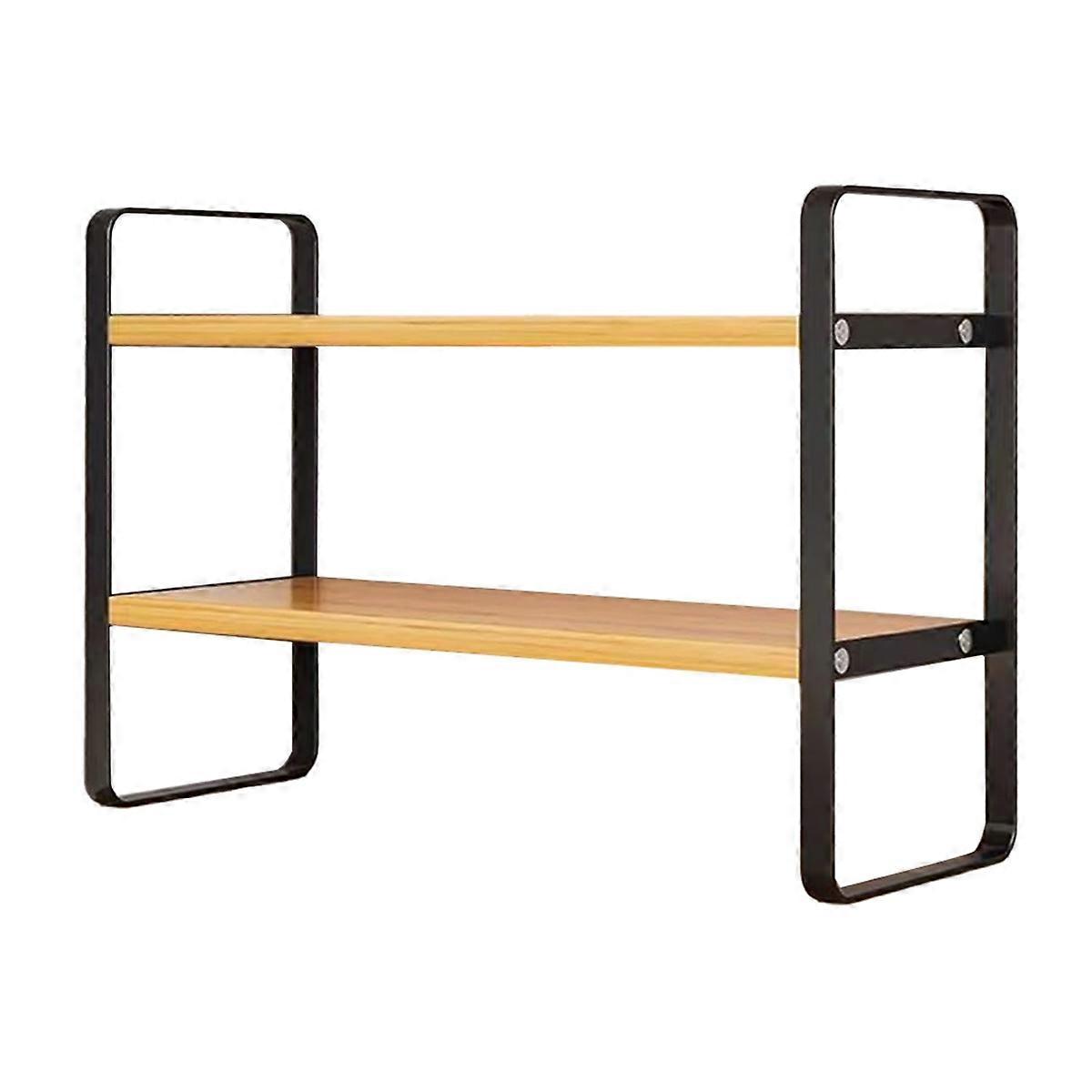 Desktop Organizer Shelf,2Tier Multipurpose Wood Office Desk Storage Rack,Small Computer Desk Bookshelf for Home Office B