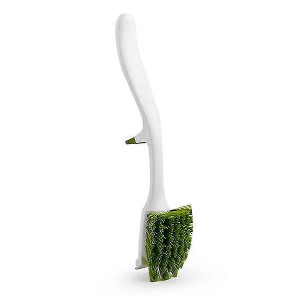White Dish Brush with Integrated Holder for Storage on the Edge of the Sink